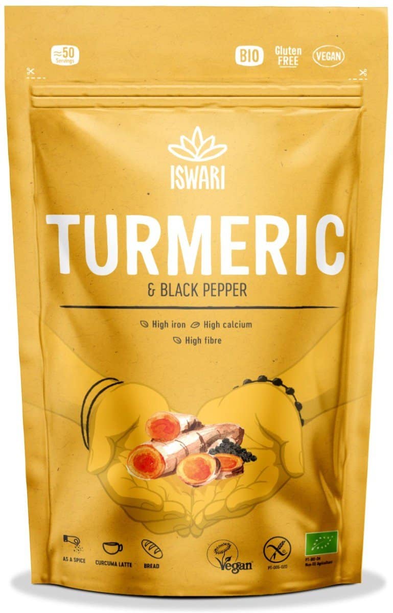 Pulbere functionala bio din turmetic si piper negru, 150g, Iswari 1 Pulbere functionala bio din turmetic si piper negru