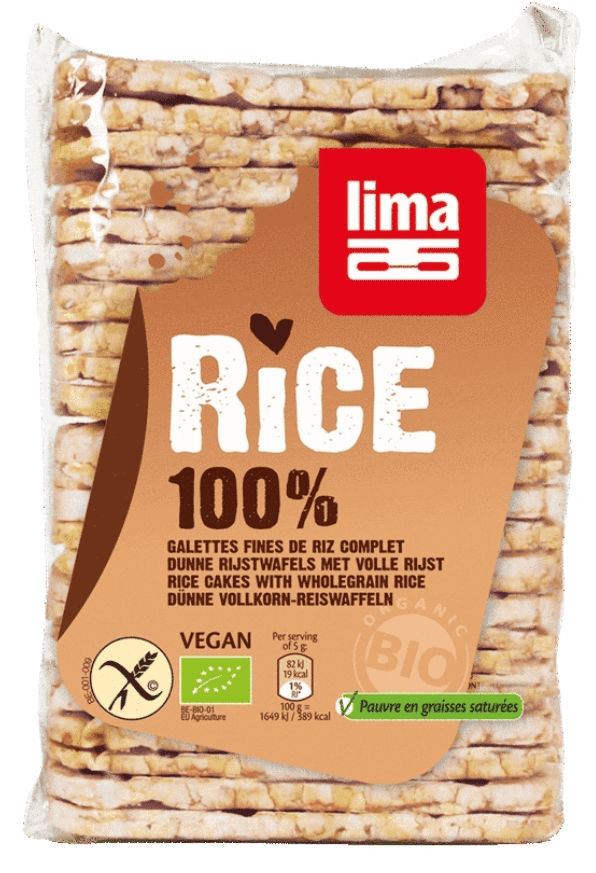 Rondele subtiri rentagulare din orez expandat cu sare fara gluten Bio, 130g, Lima 1 Rondele subtiri rentagulare din orez expandat cu sare fara gluten Bio