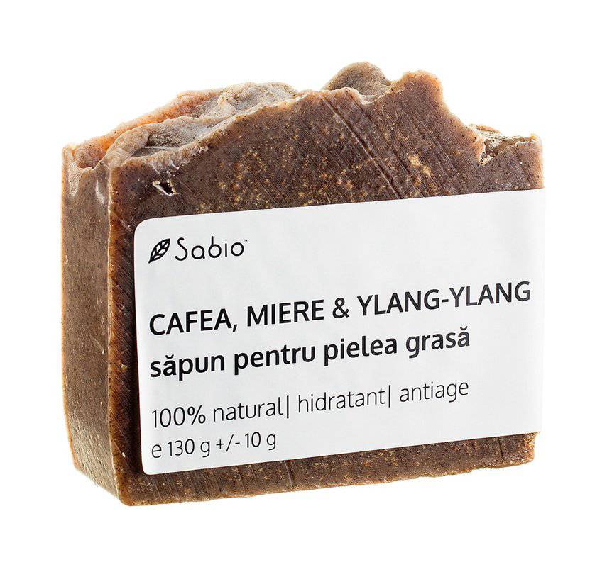 Sapun Natural pentru Pielea Grasa cu Cafea, Miere și Ylang-Ylang - Sabio 1 Sapun natural pentru pielea grasa cu cafea + miere și ylang-ylang, 130g, Sabio