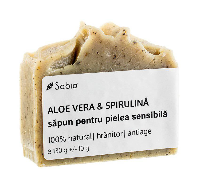 Sapun natural pentru pielea sensibila cu aloe vera si spirulina, 130g, Sabio 1 Sapun natural pentru pielea sensibila cu aloe vera si spirulina