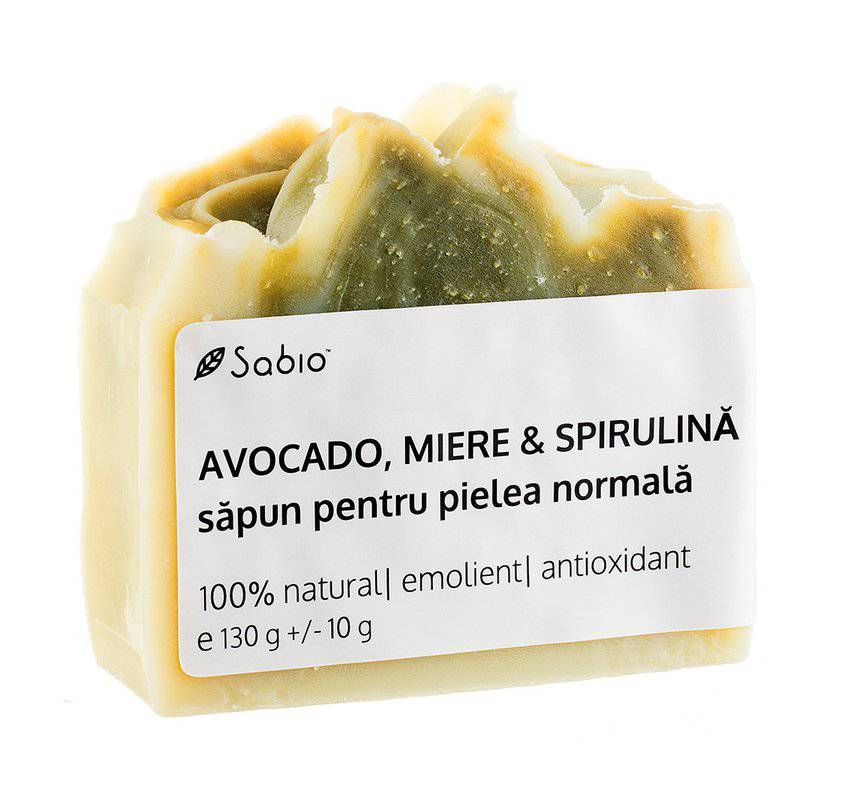 Sapun pentru pielea uscata cu avocado + miere si spirulina, 130g, Sabio 1 Sapun pentru pielea uscata cu avocado + miere si spirulina