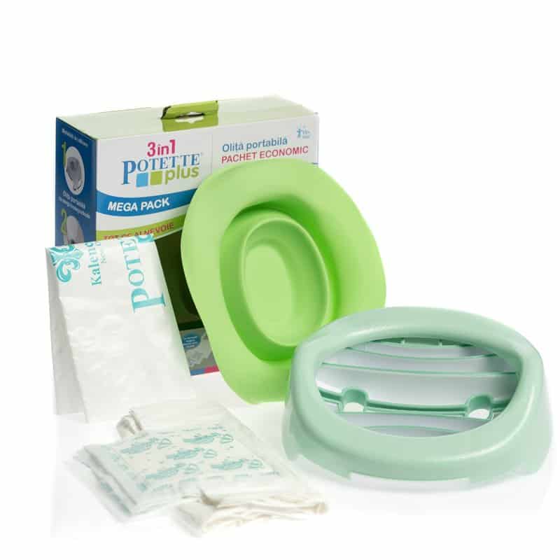 Set Verde 3 in 1 Olita portabila + Liner + 10 saci biodegradabili 15L