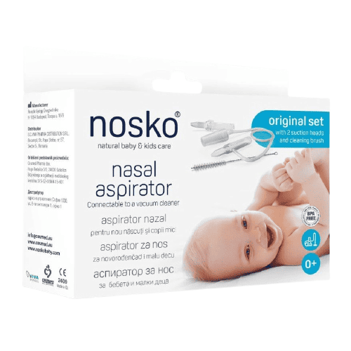 Set aspirator nazal cu perie si rezerva pentru +0 luni, 1 bucata, Nosko Baby 1 Set aspirator nazal cu perie si rezerva pentru +0 luni