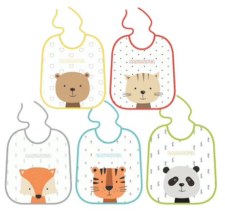 Set bavete din bumbac cu interior impermeabil, 5 bucati, Baby Nova 1 Set bavete din bumbac cu interior impermeabil
