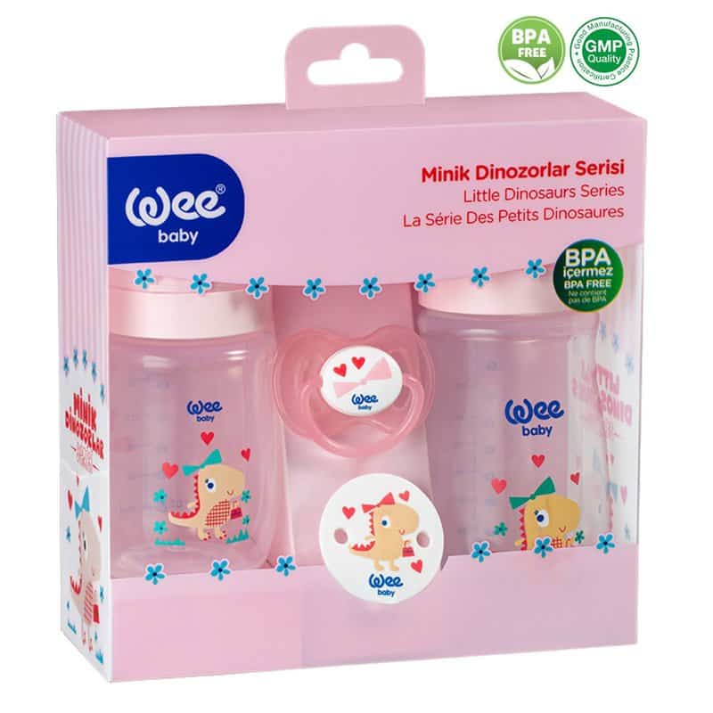 Set biberon si suzeta Dino roz