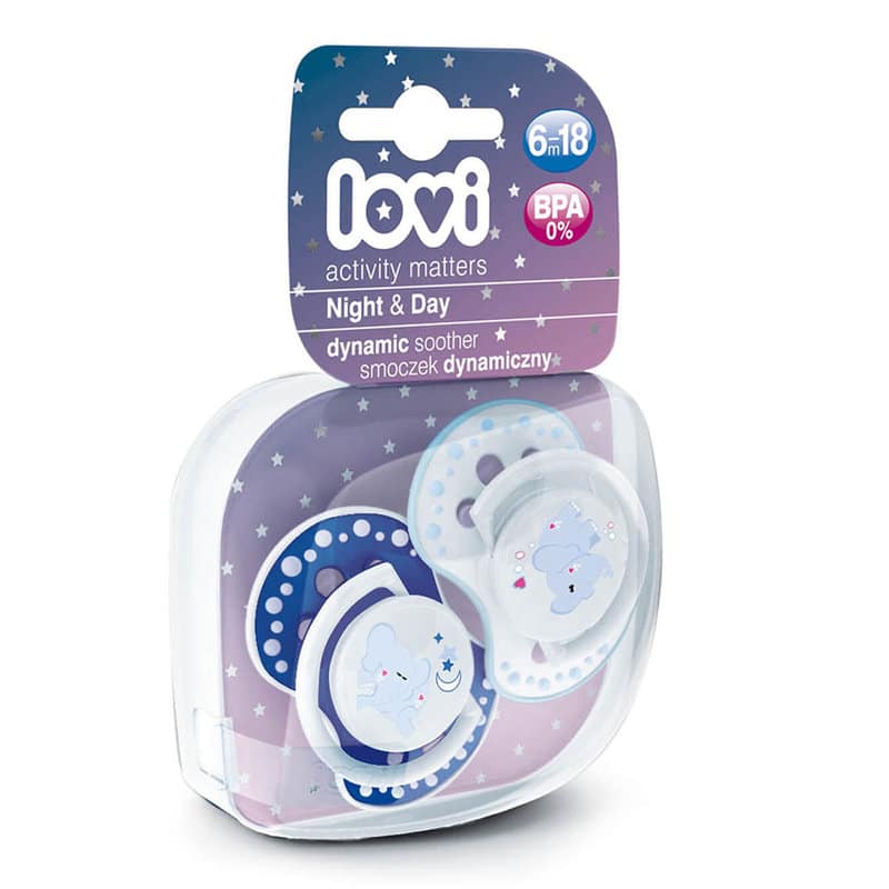 Set suzete din silicon Dynamic Night&Day elefant pentru baieti 6-18 luni