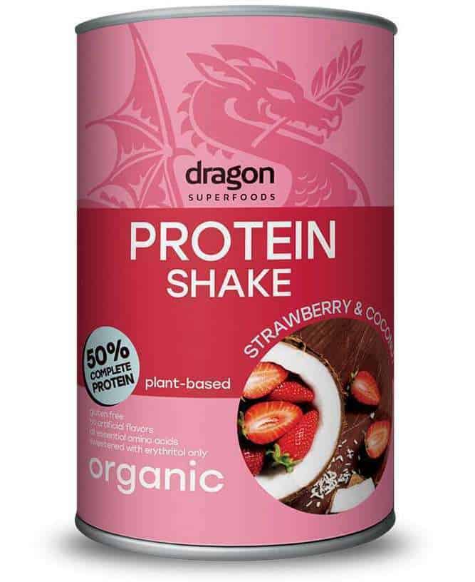 Shake proteic capsuni si cocos 50% proteine bio, 450g, Dragon Superfoods 1 Shake proteic capsuni si cocos 50% proteine bio