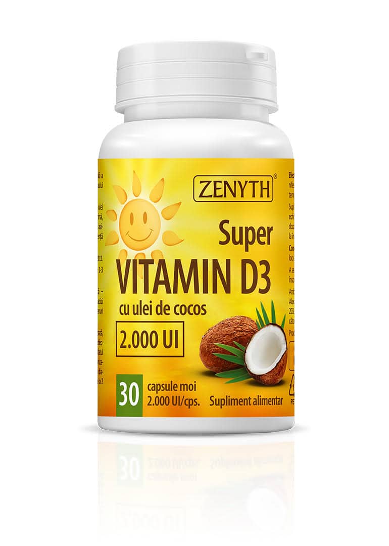 Super Vitamina D3 cu ulei de cocos, 30 capsule, Zenyth 1 Super Vitamina D3 cu ulei de cocos