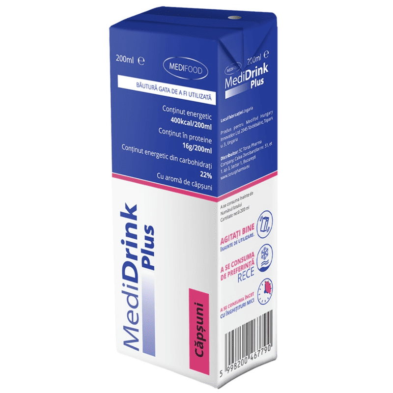 Supliment nutritiv cu aroma de capsuni Medidrink Plus