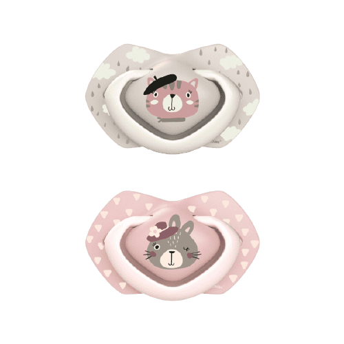Suzeta roz simetrica din silicon Bonjour Paris 0-6 luni