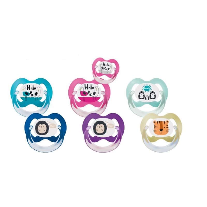 Suzete multicolore cu inel Talia 3 + Steribox