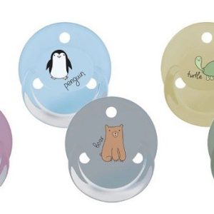 Suzete rotunde decorate multicolore cu inel + steribox 20009