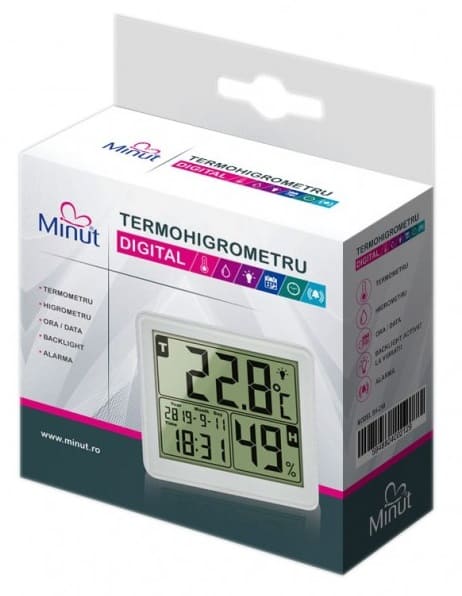 Termohigrometru digital cu 5 functii, 1 bucata, Minut 1 Termohigrometru digital cu 5 functii