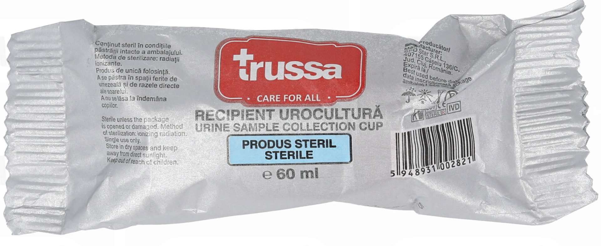 Trussa Recipient urocultura steril, 60ml 1 Trussa Recipient urocultura steril