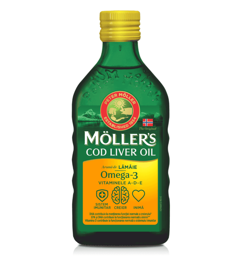 Ulei din ficat de cod cu aroma de lamaie, 250ml, Moller's 1 Ulei din ficat de cod cu aroma de lamaie