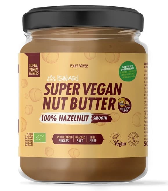 Unt Super Vegan Fin din alune de padure bio fara zahar, 500g, Iswari 1 Unt Super Vegan Fin din alune de padure bio fara zahar