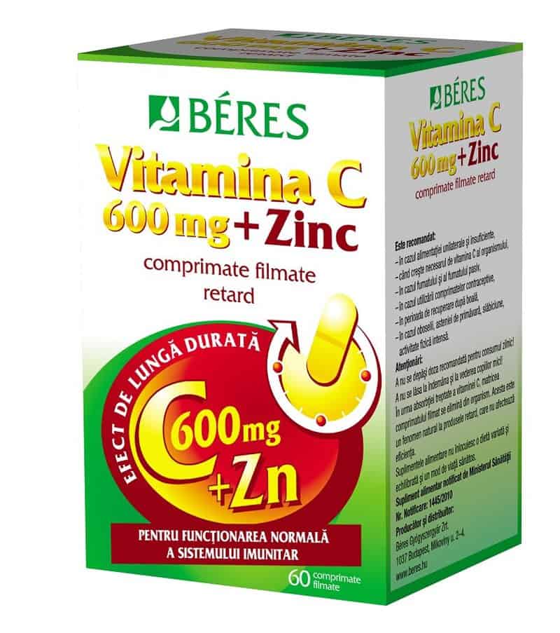Vitamina C 600 mg + Zinc, 60 comprimate, Beres 1 Vitamina C 600 mg + Zinc