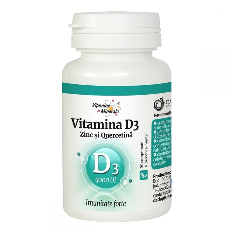 Vitamina D3 5000UI cu Zn si Quercetina, 30 comprimate, Dacia Plant 1 Vitamina D3 5000UI cu Zn si Quercetina