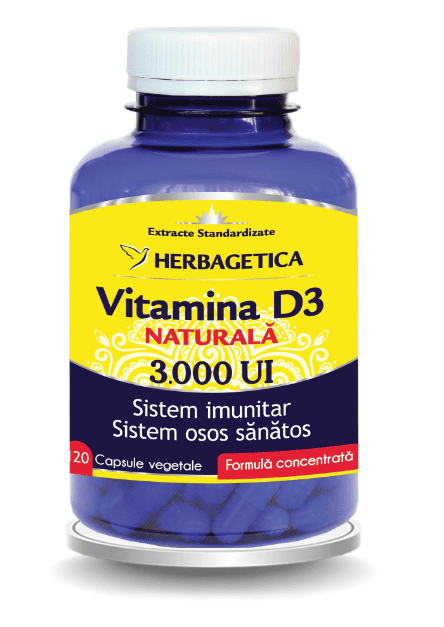 Vitamina D3 Naturala 3000 UI, 120 capsule vegetale, Herbagetica 1 Vitamina D3 Naturala 3000 UI