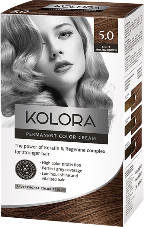 Vopsea de par Kolora 5.0 Light Mocha Brown, 50ml, Aroma 1 Vopsea de par Kolora 5.0 Light Mocha Brown