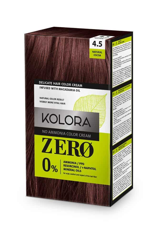 Vopsea de par Kolora Zero 4.5 Mahogany Brown, 60ml, Aroma 1 Vopsea de par Kolora Zero 4.5 Mahogany Brown
