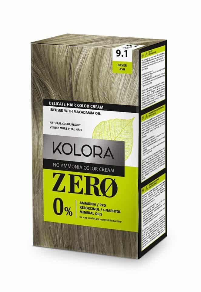 Vopsea de par Kolora Zero 9.1 Silver Ash, 60ml, Aroma 1 Vopsea de par Kolora Zero 9.1 Silver Ash