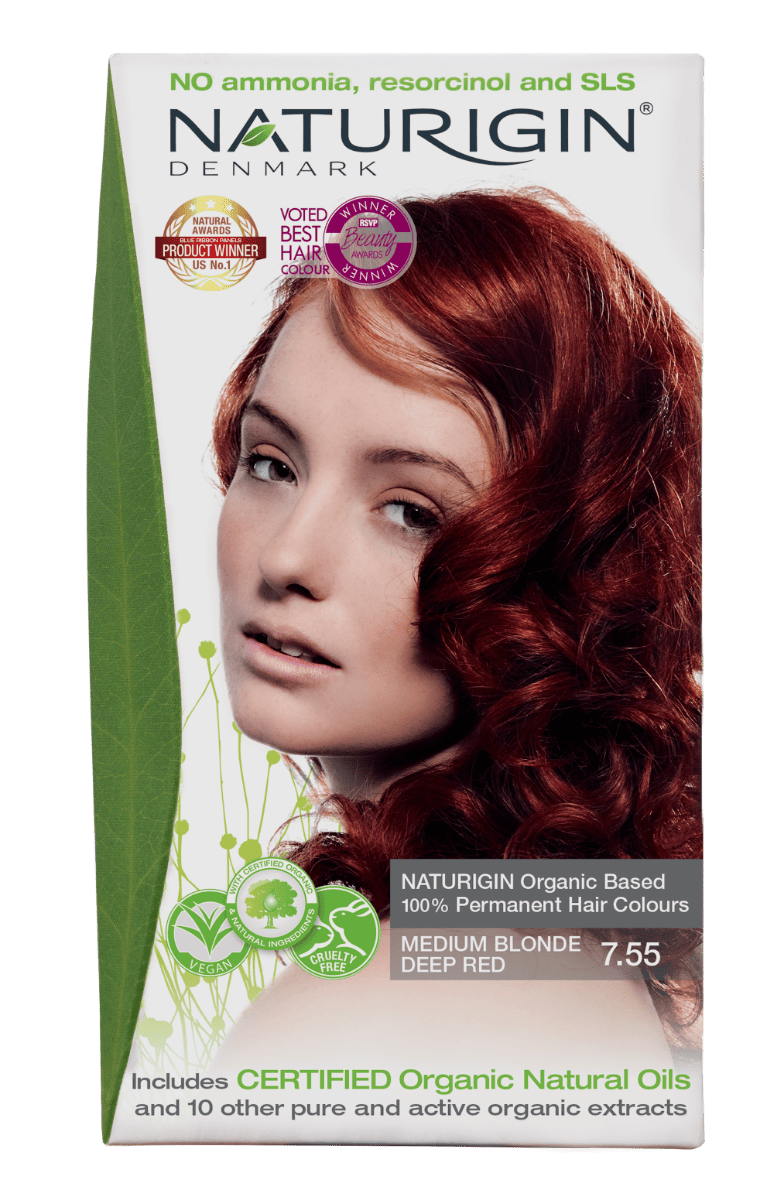 Vopsea de par Medium Blonde Deep Red 7.55, 115ml, Naturigin 1 Vopsea de par Medium Blonde Deep Red 7.55