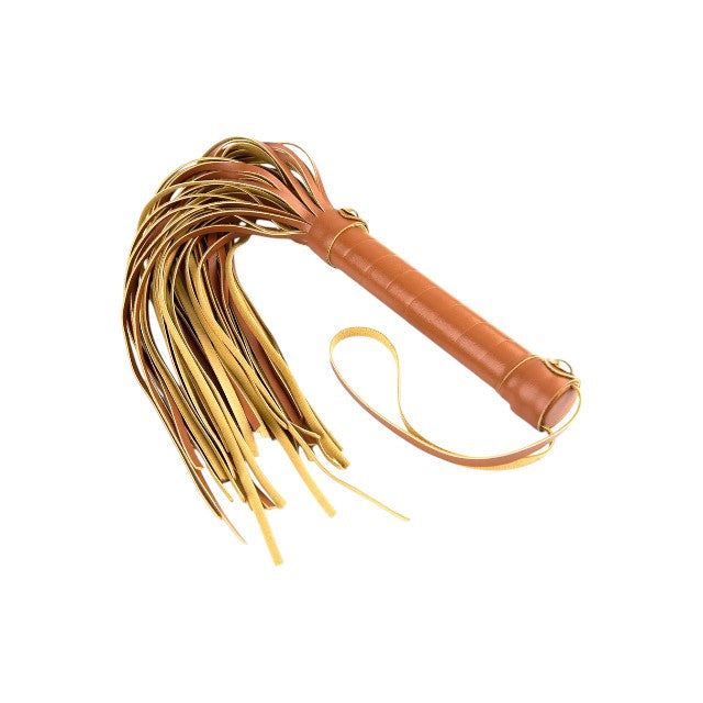 Bici DREAMTOYS Blaze Elite Flogger, pentru jocuri erotice, din piele ecologică, culoare maro coniac 1 Bici DREAMTOYS Blaze Elite Flogger