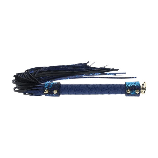 Bici OUCH! Flogger - Florence Collection, pentru jocuri erotice BDSM, cu design de piele de șarpe, culoare albastru 1 Bici OUCH! Flogger - Florence Collection