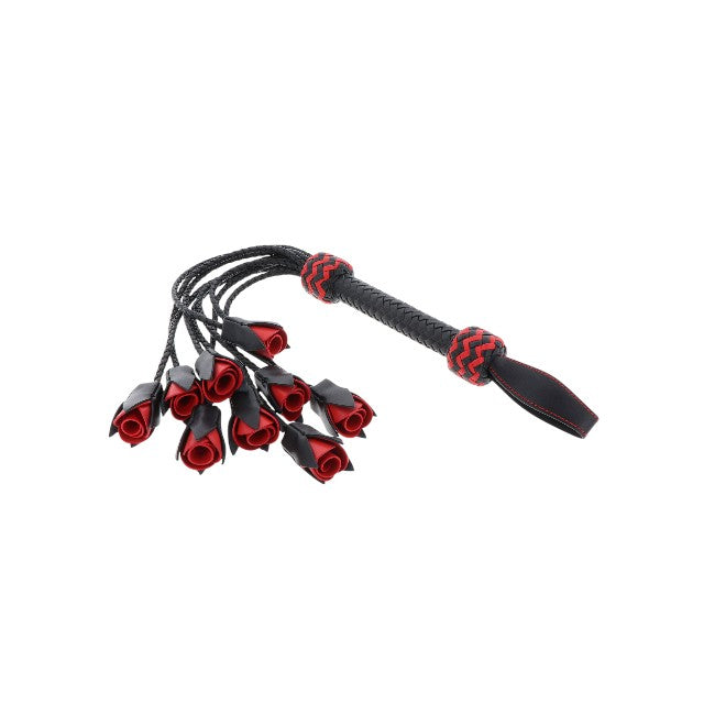 Bici din piele naturală HIDDEN DESIRE Roses Whip, cu 9 trandafiri decorativi, pentru jocuri erotice BDSM, culoare negru cu roșu 1 Bici din piele naturală HIDDEN DESIRE Roses Whip
