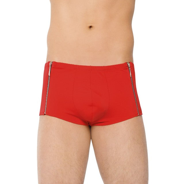 Boxeri sexy SOFTLINE Shorts 4500, din material elastic, design cu fermoare în părți, culoare roșu, mărime L 1 Boxeri sexy SOFTLINE Shorts 4500