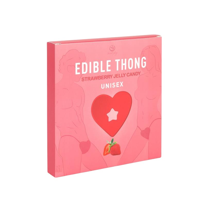Chilot tanga comestibil SECRET PLAY Edible Thong Strawberry Jelly Candy, unisex, in forma de inima, gust de capsuni, marime universala 1 Chilot tanga comestibil SECRET PLAY Edible Thong Strawberry Jelly Candy