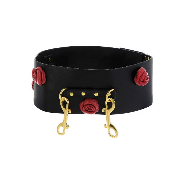 Curea TABOOM Bondage Belt Wild Roses pentru jocuri erotice BDSM, cu trandafiri decorativi, din piele ecologică, negru cu roșu, L/XL/XXL 1 Curea TABOOM Bondage Belt Wild Roses pentru jocuri erotice BDSM