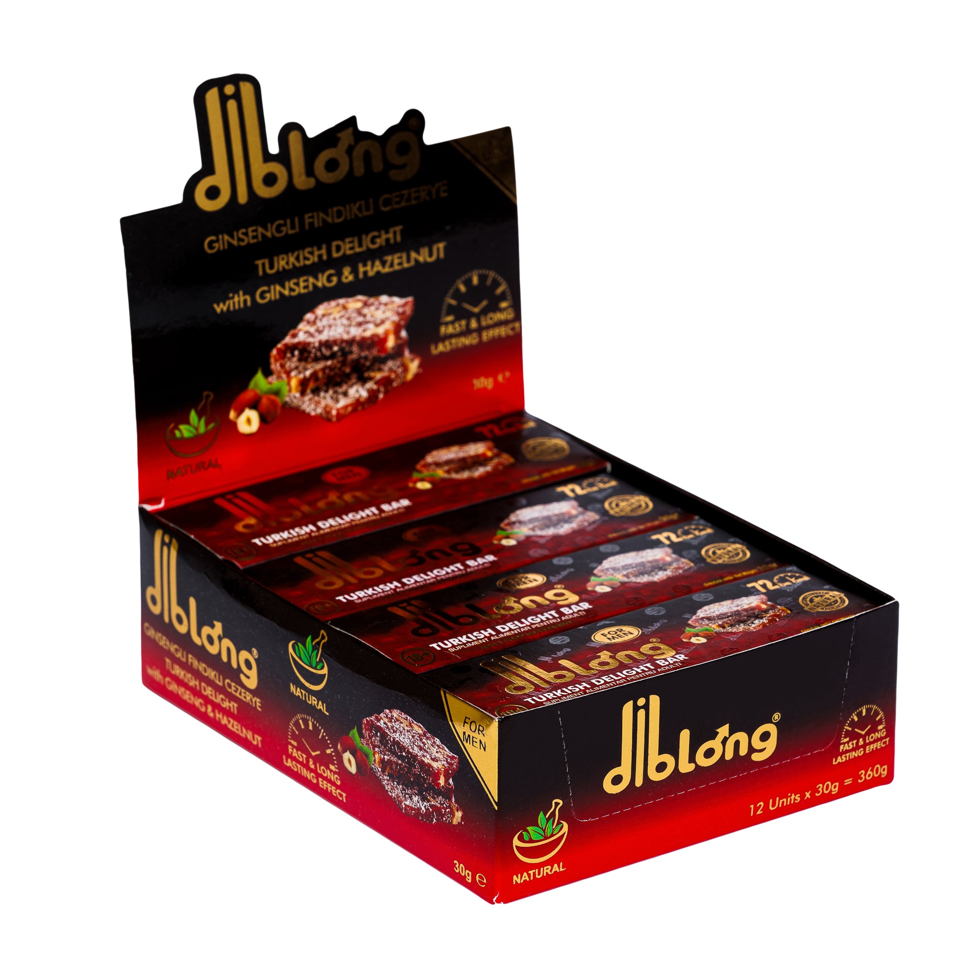Cutie 12 afrodisiace premium, DIBLONG - TURKISH DELIGHT BAR, potenta, erectie, intarziere ejaculare si cresterea libidoului barbatilor, 100% natural, 360 gr 1 Cutie 12 afrodisiace premium