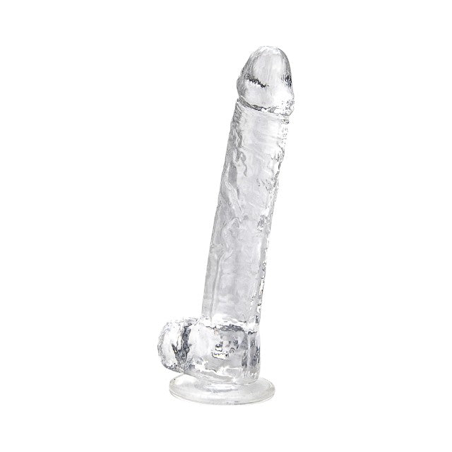 Dildo LOVING JOY 11” Dildo with Balls, design realist cu testicule, bază cu ventuză, lungime 28 cm, transparent 1 Dildo LOVING JOY 11” Dildo with Balls