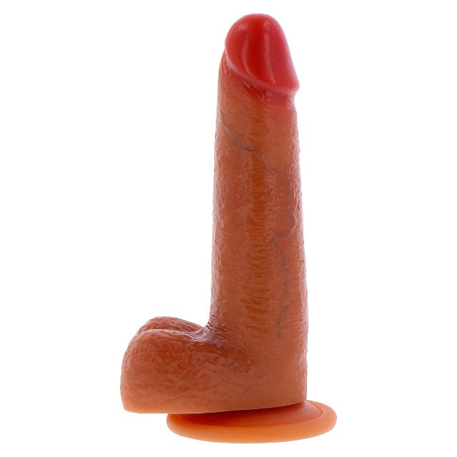 Dildo TOYJOY Get Real Foreskin Dildo, realist cu testicule, bază cu ventuză, compatibil cu hamuri strap-on, 18 cm, culoare caramel 1 Dildo TOYJOY Get Real Foreskin Dildo
