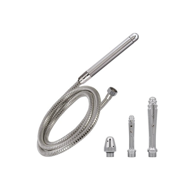 Duș anal CALEXOTICS Pro Water Works System, cu 4 capete interschimbabile, atașare ușoară la robinet, din oțel inoxidabil, argintiu 1 Duș anal CALEXOTICS Pro Water Works System