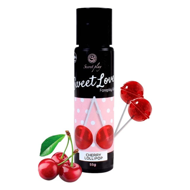Gel intim comestibil SECRET PLAY Sweet Love - Cherry Lollypop, cu aromă de acadea cu cireșe, 55 gr 1 Gel intim comestibil SECRET PLAY Sweet Love - Cherry Lollypop