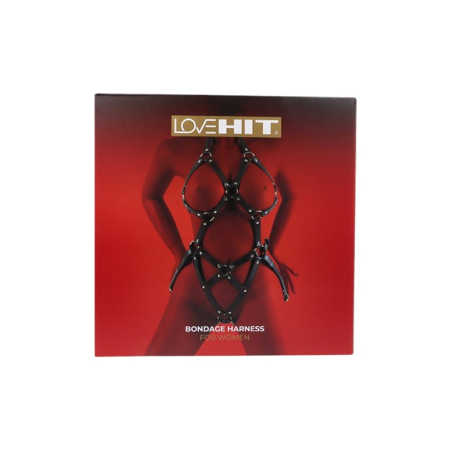 Ham feminin LOVEHIT Bondage Harness For Women, marime reglabila din piele vegana, negru cu catarame si inele 1 Ham feminin LOVEHIT Bondage Harness For Women
