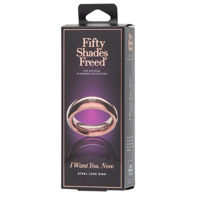 Inel pentru penis FIFTY SHADES FREED I want you now, din oțel rigid, rezistent la apă, culoare auriu 1 Inel pentru penis FIFTY SHADES FREED I want you now
