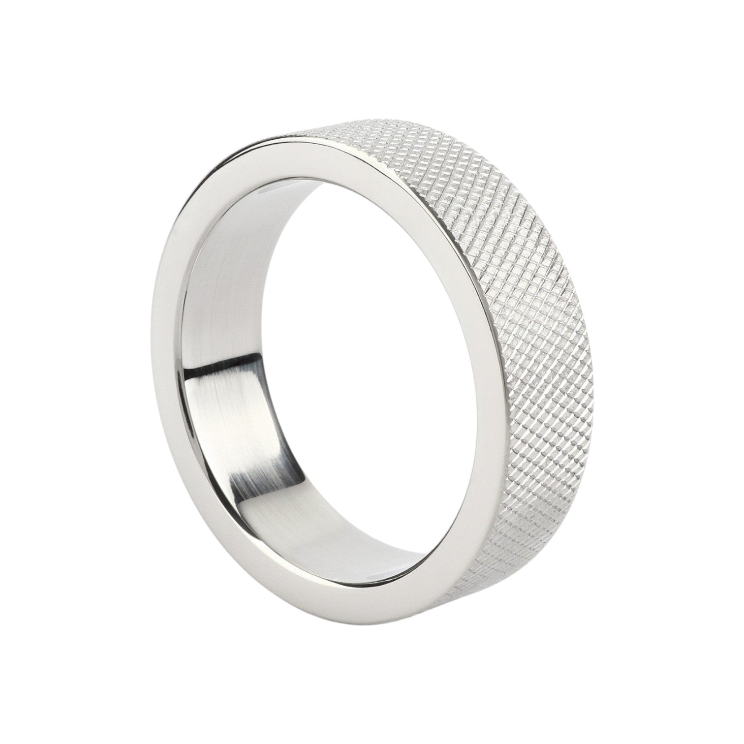 Inel pentru penis MR. STEEL CrissCross C-Ring, cu design geometric, din oțel inoxidabil, diametru 5.5 cm (mare), argintiu 1 Inel pentru penis MR. STEEL CrissCross C-Ring