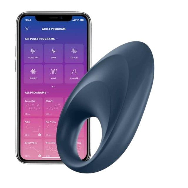 Inel vibrator SATISFYER - Mighty, control prin aplicatie, pentru stimularea erectiei, albastru 1 Inel vibrator SATISFYER - Mighty