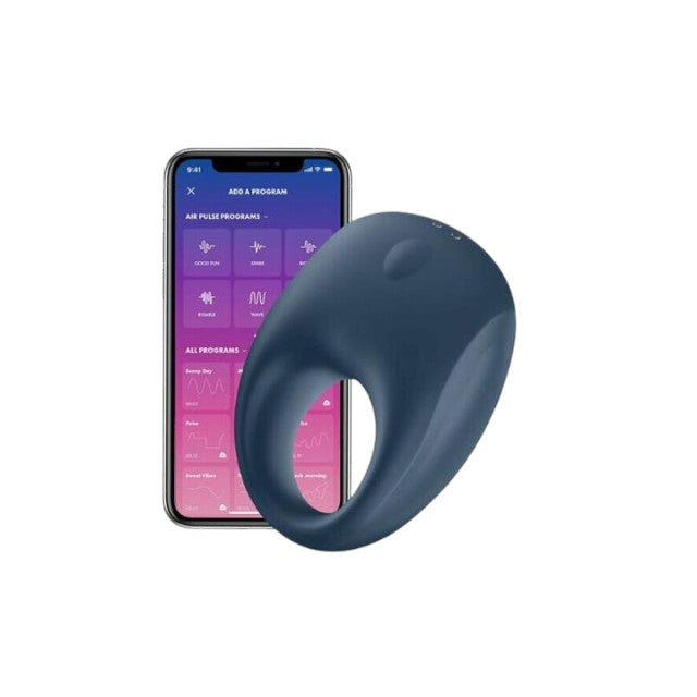 Inel vibrator SATISFYER - Strong One, control prin aplicatie, pentru stimularea erectiei, albastru 1 Inel vibrator SATISFYER - Strong One