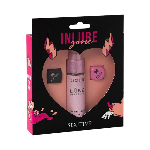 Joc erotic pentru cupluri SEXITIVE InLube Game, include 2 zaruri cu provocări senzuale și lubrifiant de 20 ml (instrucțiuni în limba spaniolă) 1 Joc erotic pentru cupluri SEXITIVE InLube Game