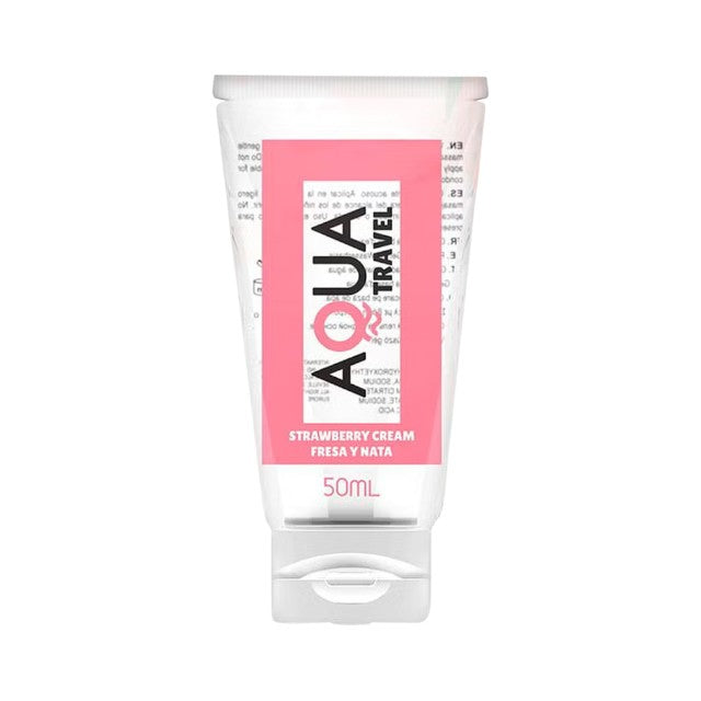 Lubrifiant cu aromă AQUA TRAVEL Strawberry Cream, pe bază de apă, cu gust delicios de căpșuni și frișcă, 50 ml 1 Lubrifiant cu aromă AQUA TRAVEL Strawberry Cream