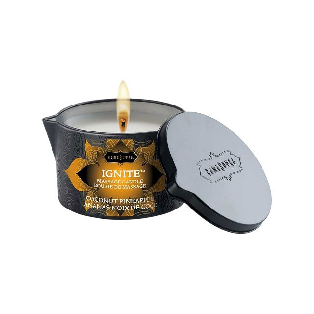 Lumânare pentru masaj KAMASUTRA Ignite Coconut Pineapple, cu unt de shea, aromă de cocos și ananas, 170 gr 1 Lumânare pentru masaj KAMASUTRA Ignite Coconut Pineapple