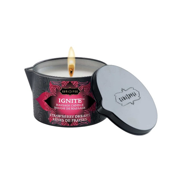 Lumânare pentru masaj KAMASUTRA Ignite Strawberry Dreams, cu unt de shea, aromă de căpșuni, 170 gr 1 Lumânare pentru masaj KAMASUTRA Ignite Strawberry Dreams