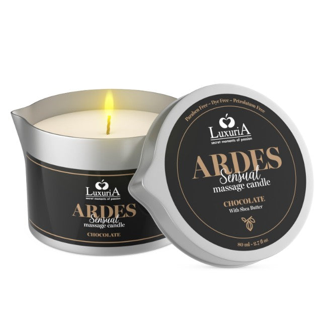 Lumânare pentru masaj LUXURIA Ardes Sensual - Chocolate, cu unt de shea, aromă de ciocolată, 80 ml 1 Lumânare pentru masaj LUXURIA Ardes Sensual - Chocolate