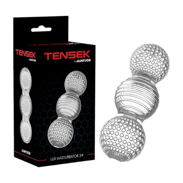 Masturbator manual JAMYJOB Tensek Lux 2, cu texturi diverse pentru stimulare intensă, din TPE Ultraskyn, transparent 1 Masturbator manual JAMYJOB Tensek Lux 2