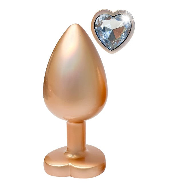 Plug anal DREAMTOYS Pearl Gold Plug, cu bază în formă de inimă, lungime 9.5 cm, diametru 4.3 cm, auriu, mărime L 1 Plug anal DREAMTOYS Pearl Gold Plug